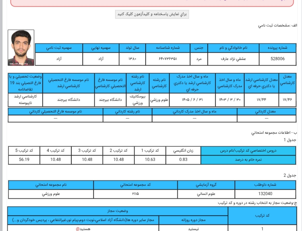 کسب رتبه‌های برتر آزمون دکتری سال 1405 توسط دانشجویان دانشکده علوم ورزشی
