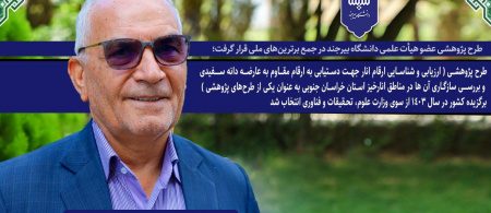 طرح پژوهشی عضو هیأت علمی دانشگاه بیرجند در جمع برترین‌های ملی قرار گرفت